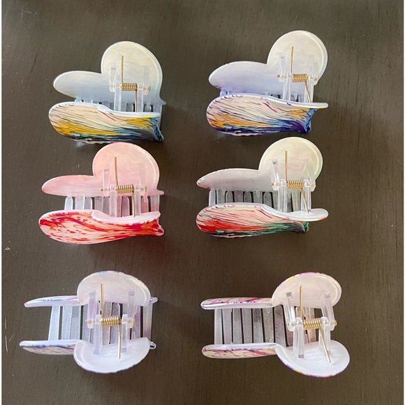 White Heart Purple Royal Blue Yellow Paint Splatter 3“ Lobster Claw Hair Clip - Picture 3 of 4